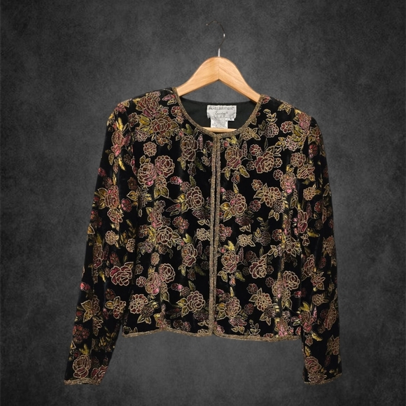Papell Boutique Floral Embroidered Blazer - Black and Gold - Picture 4 of 14